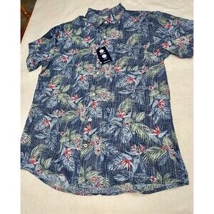 IZOD Saltwater Dockside Chambray Short Sleeve Button Shirt Mens tropical Sz Lg